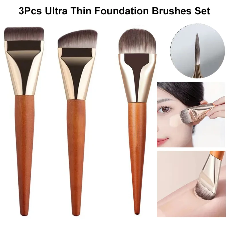 Beauty Queen Makeup - แปรงรองพื้นแบบมืออาชีพ 1/2/3 ชิ้น หัวแปรงบางเฉียบ สำหรับรองพื้นชนิดน้ำ แปรงคอนซีลเลอร์