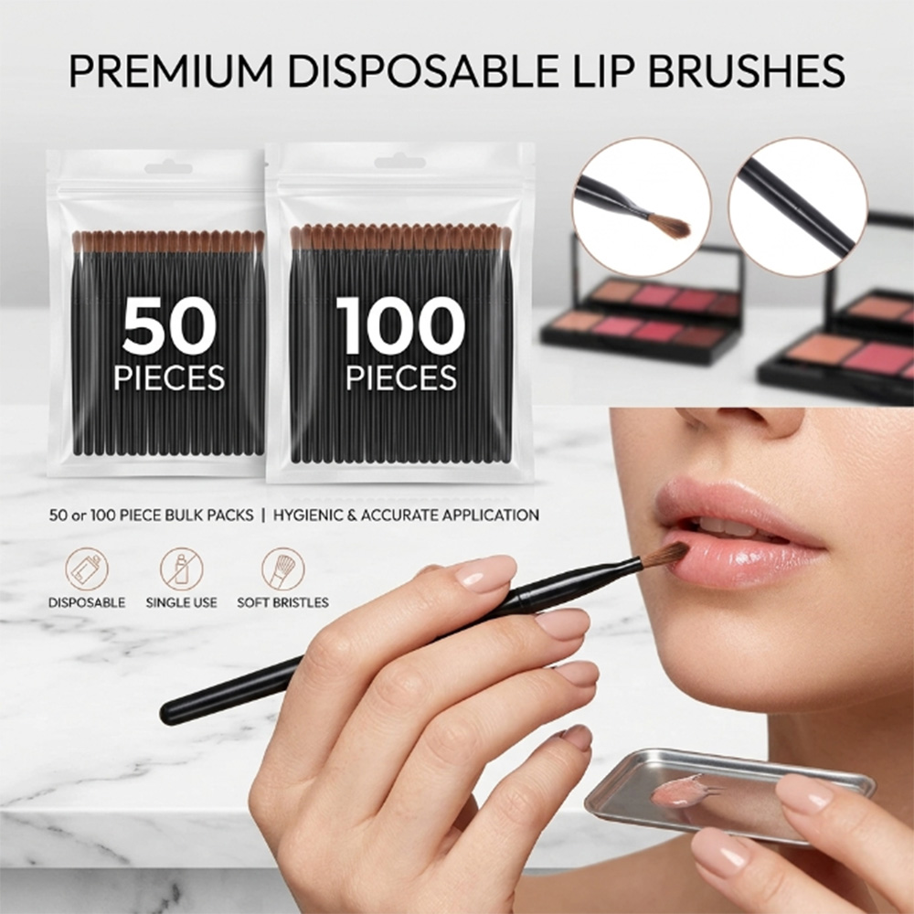 Beauty Makeup & D Anime Studio - 50/100 ชิ้นชุดแปรงทาปากแบบใช้แล้วทิ้งลิปสติกกลอส แวนด์ อพพลิเคเตอร์แปรงแต่งหน้าเครื่องมือความงามระดับมืออาชีพเครื่องสำอาง