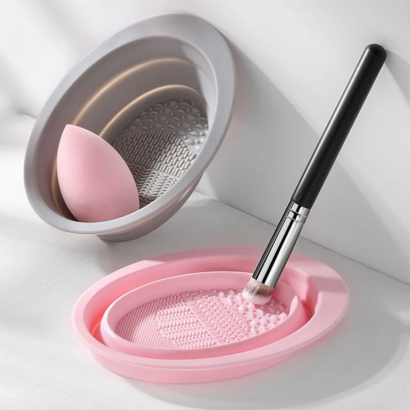 Beauty Makeup Foundation - แปรงแต่งหน้าซิลิโคนแบบพับได้ ชามทำความสะอาดเครื่องสำอาง แผ่นทำความสะอาดแปรงรองพื้น อายแชโดว์ อุปกรณ์ล้างแปรง อุปกรณ์เสริมความงาม