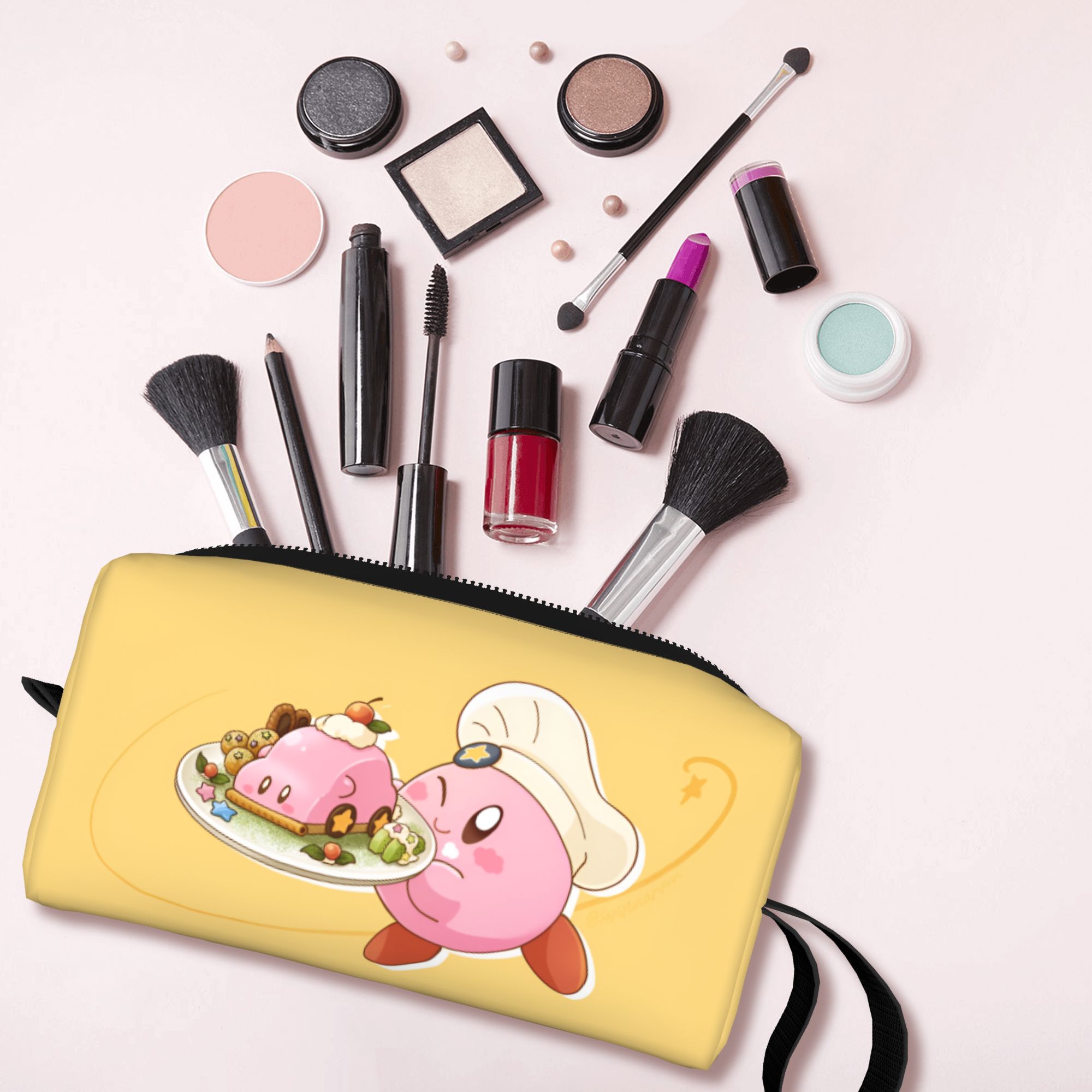 Beauty Makeup Game - กระเป๋าใส่เครื่องสำอางแบบพกพาลายการ์ตูนเค-เคอร์บี้ กระเป๋าจัดระเบียบเครื่องสำอางสำหรับผู้หญิง กระเป๋าเก็บของใช้ส่วนตัว