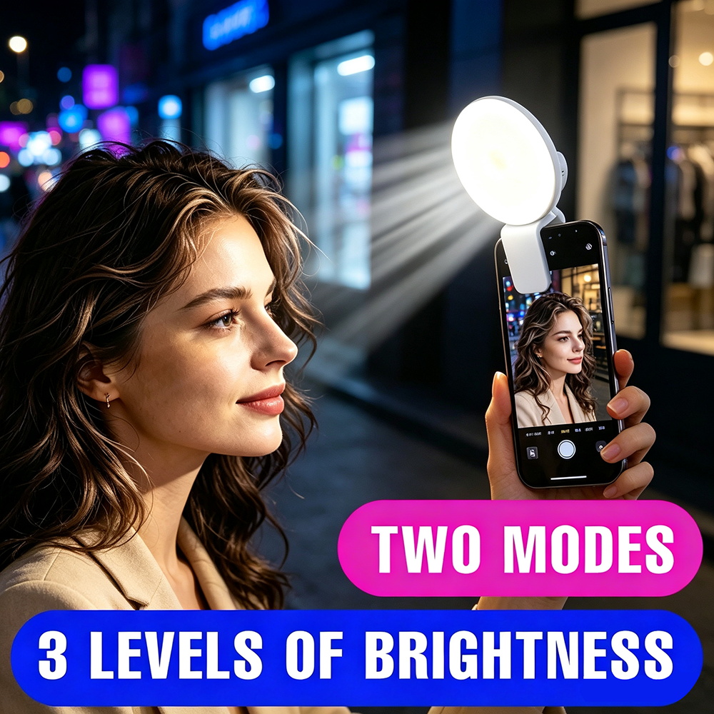 Beauty Makeup Light - ไฟเซลฟี่แบบหนีบพกพา ชาร์จซ้ำได้ โคมไฟเสริมความงามสำหรับโทรศัพท์มือถือ 2 โหมด 3